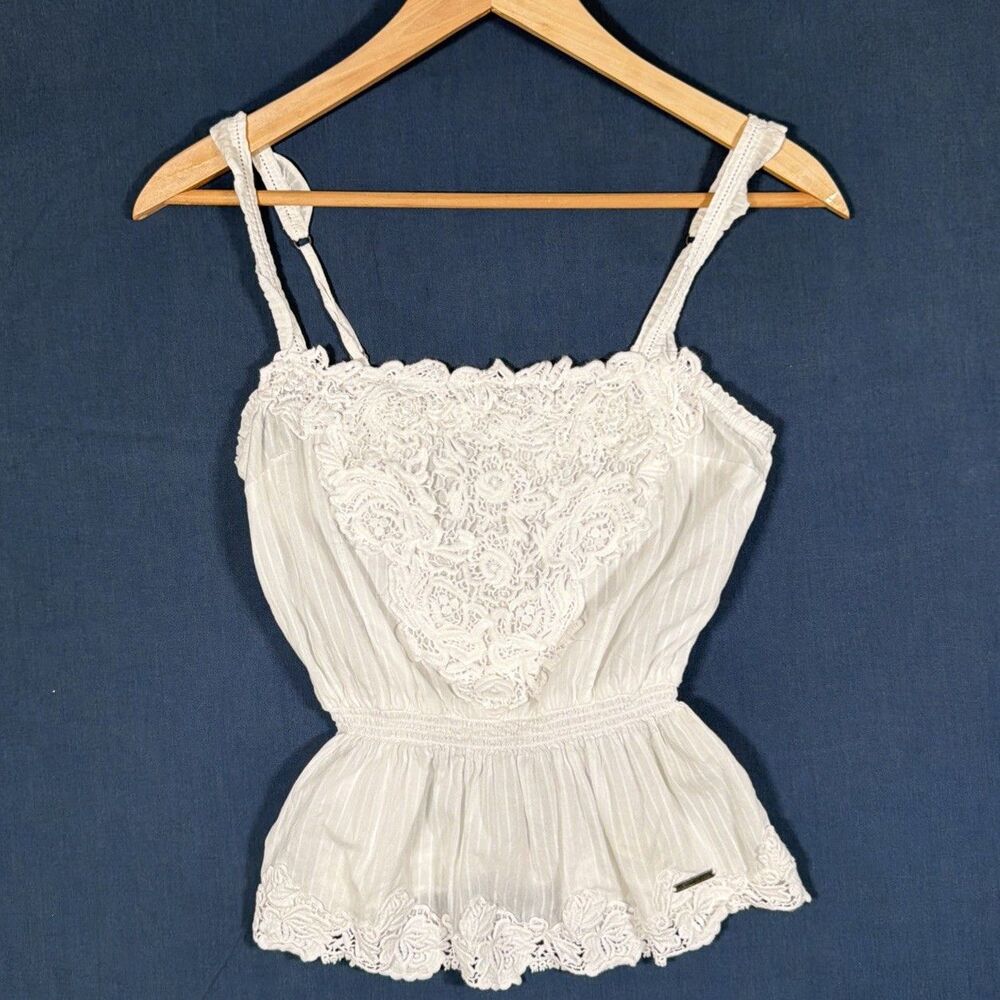 Abercrombie Babydoll Top Womens XS Lace Cami Tank White Floral